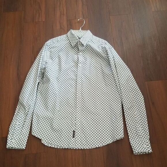 Michael Kors Slim Fit Monogram Allover MK Long Sleeve Shirt Sz Large - Picture 3 of 8